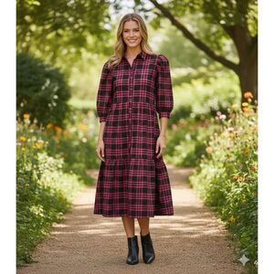 Chez California Dress Womens Plus 2XL USA Plaid Sheath Modest Hippie Vintage
